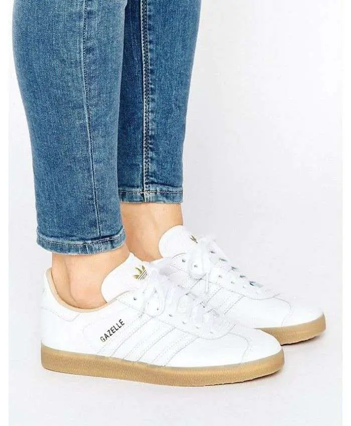 Adidas Gazelle Womens Leather Trainers In White With Gum ...