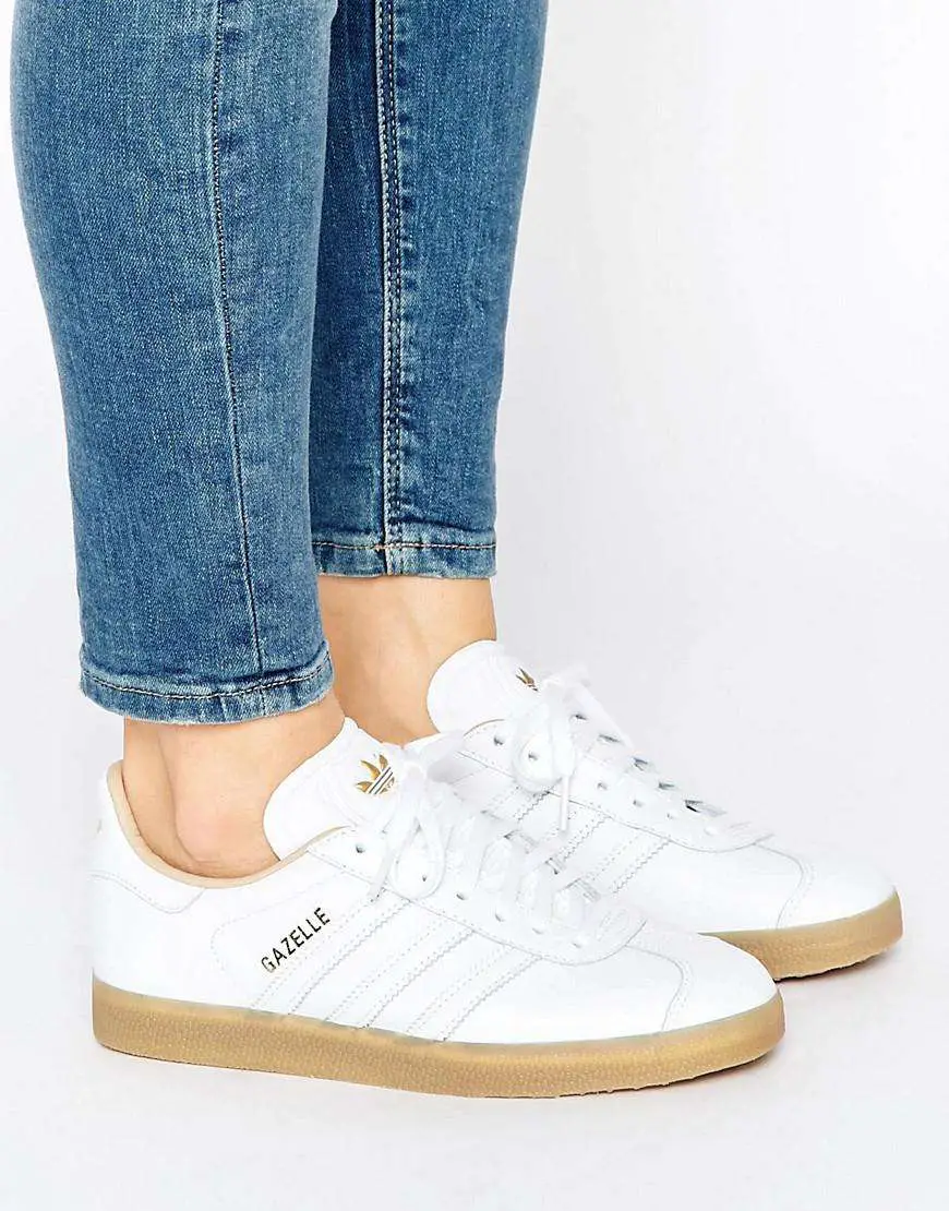 adidas Originals White Leather Gazelle Sneakers With Gum ...
