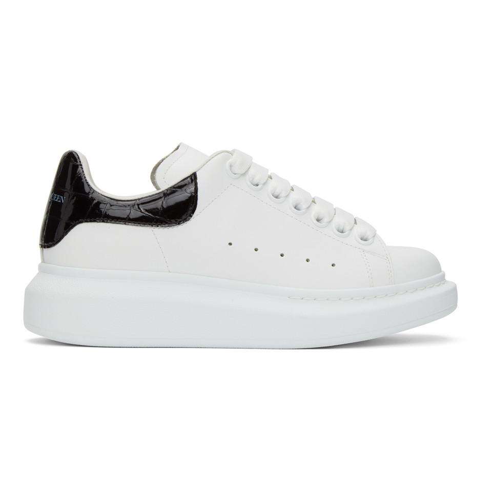 Alexander McQueen Leather White And Black Croc Oversized ...