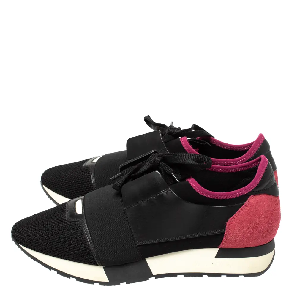 Balenciaga Black/Pink Leather And Mesh Race R Sneakers Size 39 ...