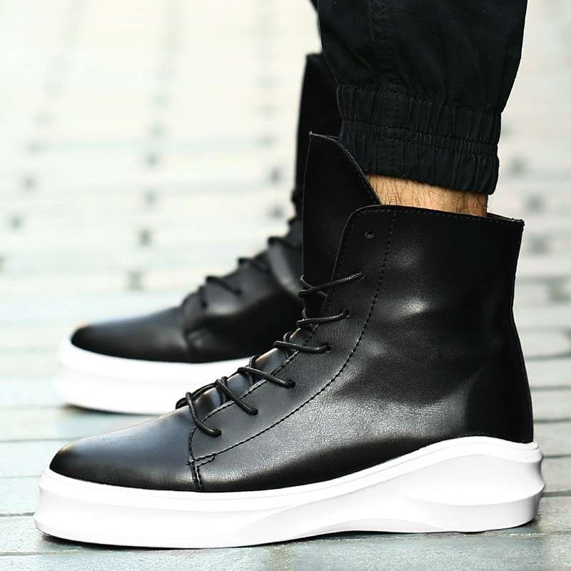 Black White Lace Up Thick Sole High Top Lace Up Punk Rock Sneakers Mens ...