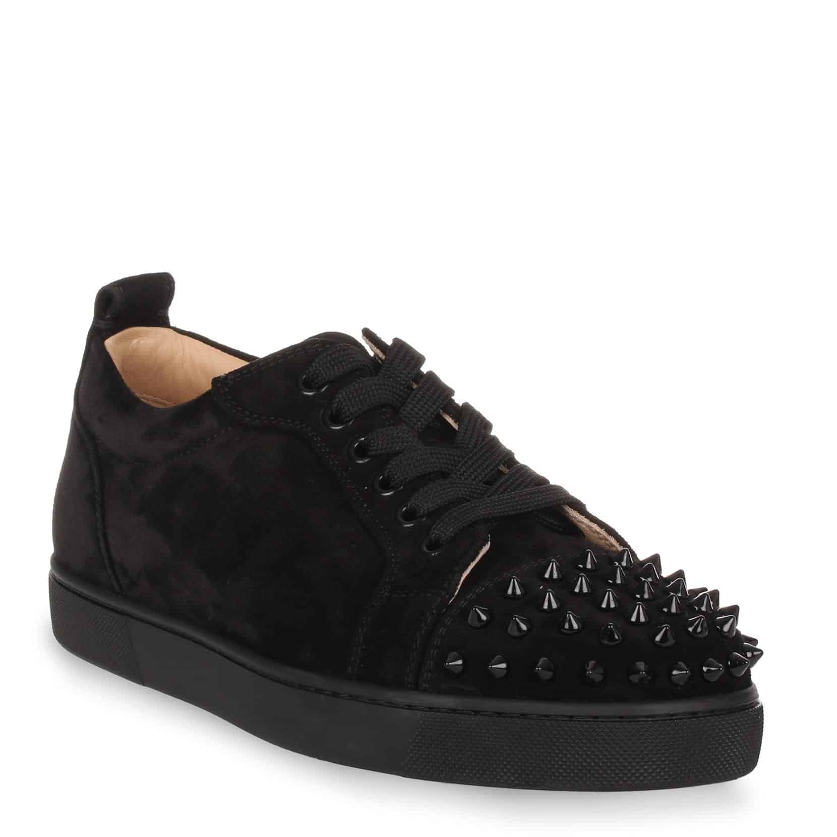 Christian Louboutin Louis Junior Spiked Suede Sneakers in Black