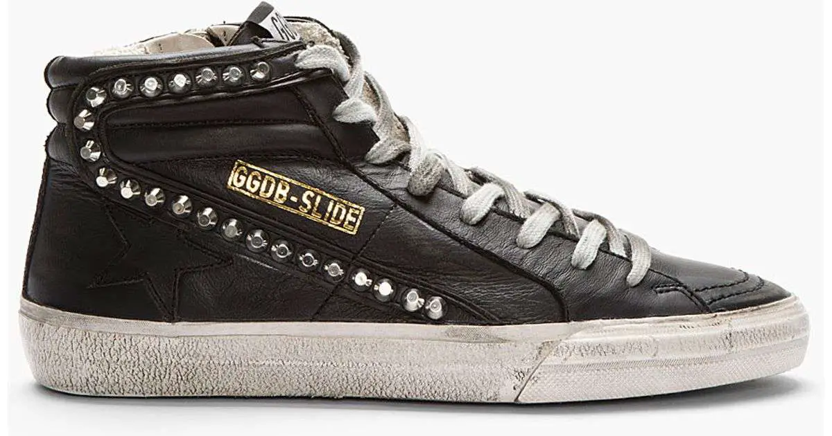Golden Goose Suede Black Leather Studded Slide Sneakers