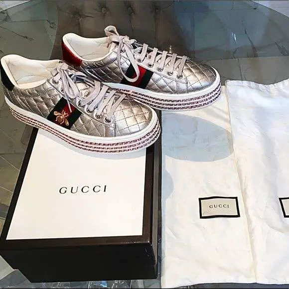 GUCCI Ace Sneaker with Crystals womenâs. Worn 2X ...
