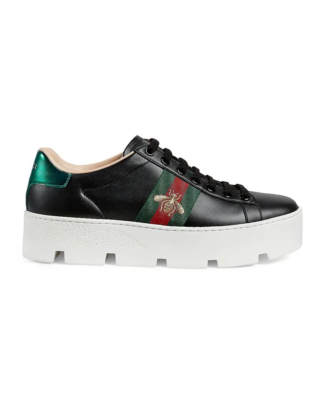 Gucci Leather New Ace Platform Bee Sneakers in Black