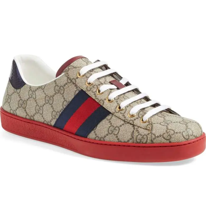 Gucci Men New Ace Webbed Low Top Sneaker red sole ...