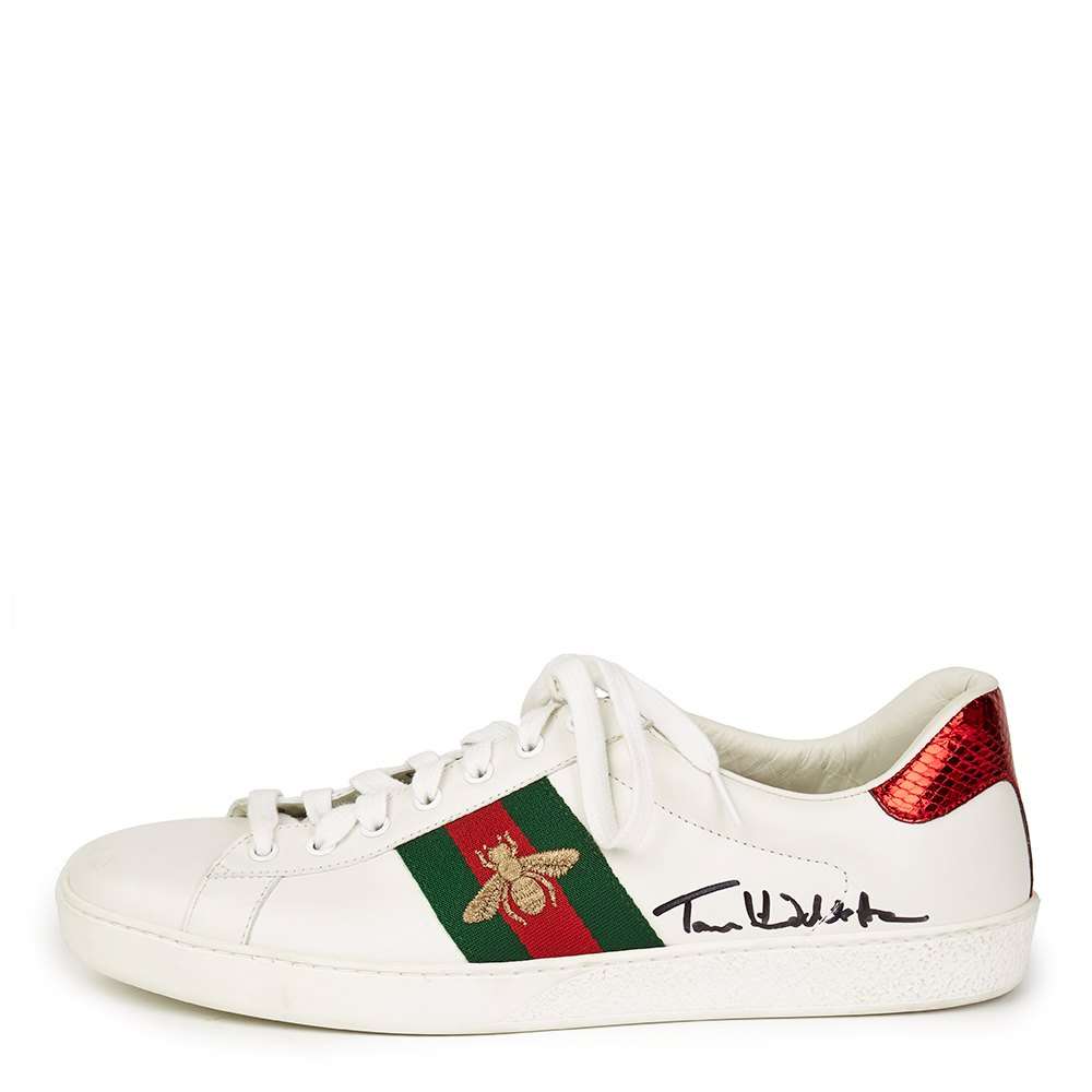 Gucci White Leather Embroidered Ace Sneaker Signed by Tom Hiddleston ...