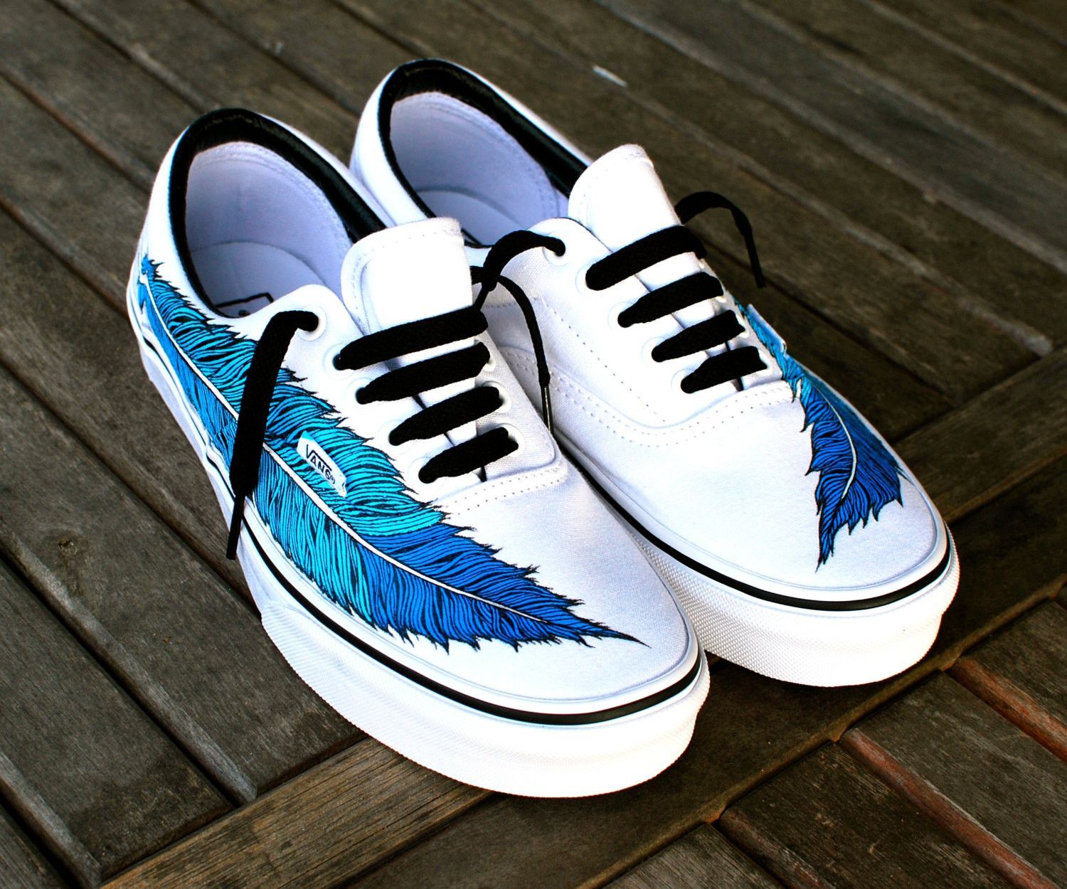 Hand Painted Eagle Feather on White Vans Era