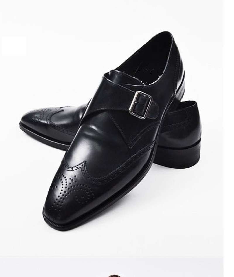 Handmade men Black dress shoes Mens leather monk shoes Mens formal ...