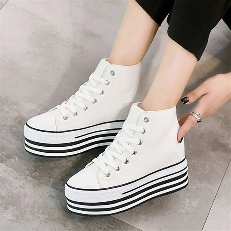 Height Increasing 10cm Wedges White sneakers Casual Canvas ...