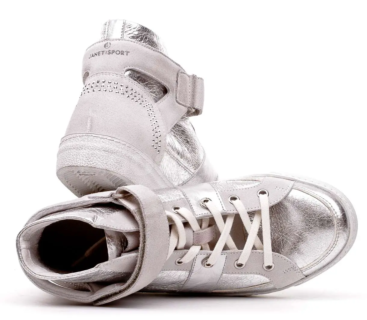 Janet Sport Italian silver leather sneakers