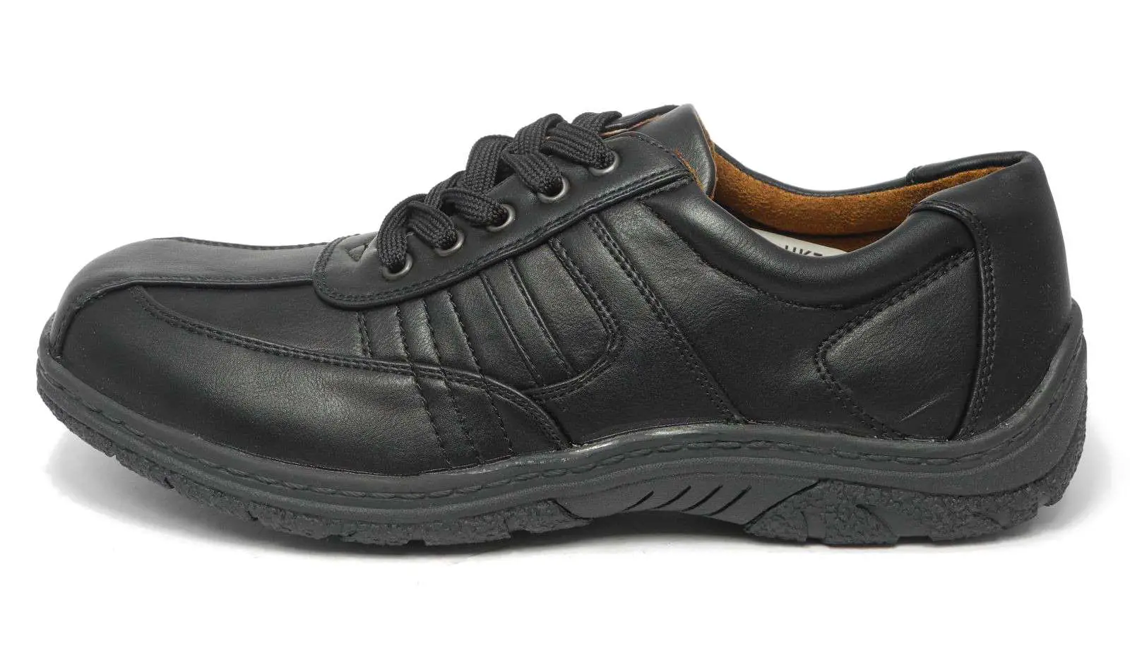 Mens Black Leather Look Wide Cushion Comfort Arch Support ...