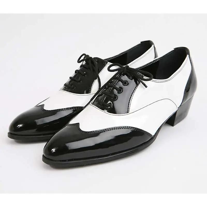 Mens made by hand black &  white wing tip oxfords 1.77 inch heels Dress ...