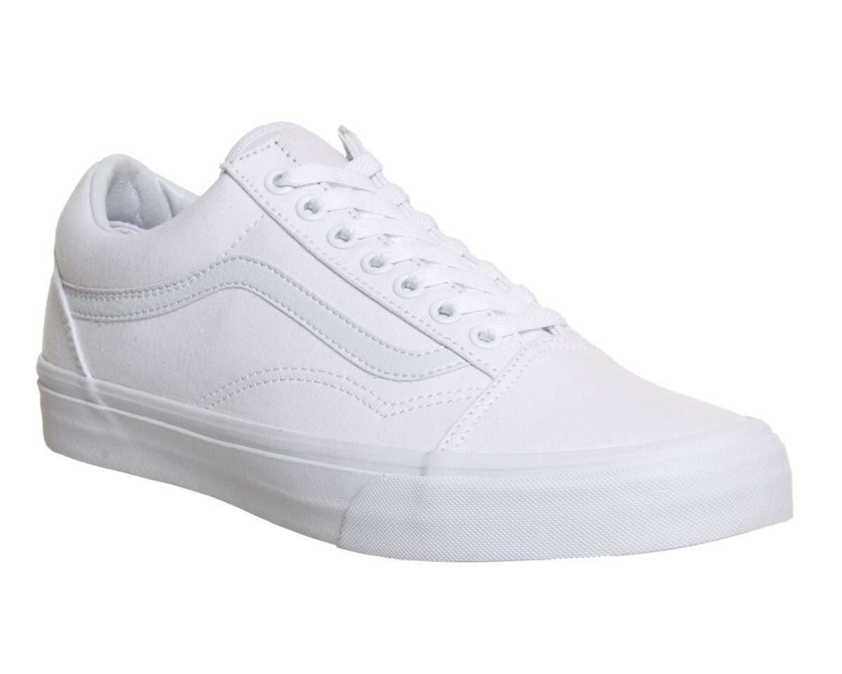 Mens Vans Old Skool Canvas Trainers WHITE MONO Trainers Shoes