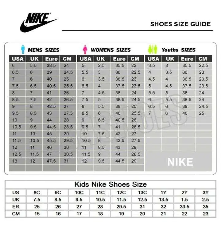 Nike Mens To Womens Shoe Size Conversion Chart Us