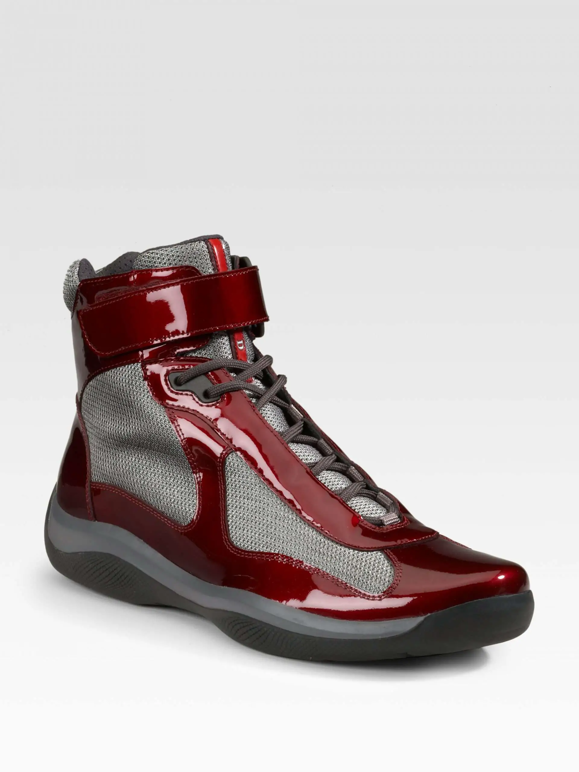 Prada Hightop Patent Sneakers in Dark Red (Red)