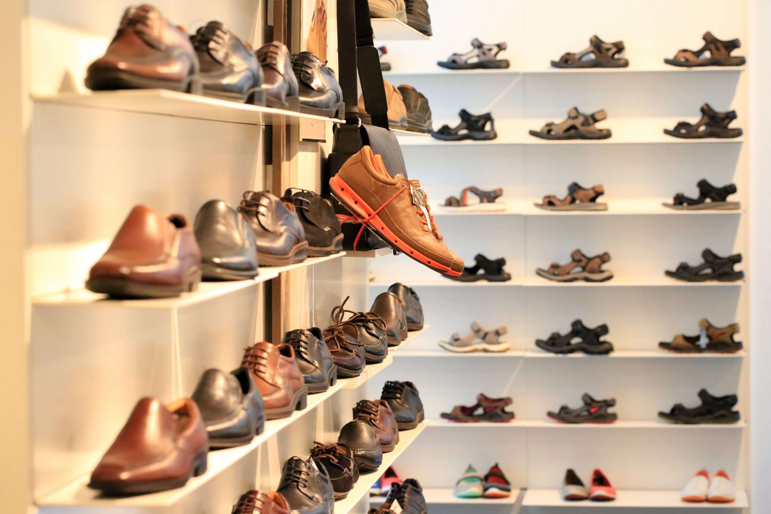 Shoes on the shelf at the shoe store image