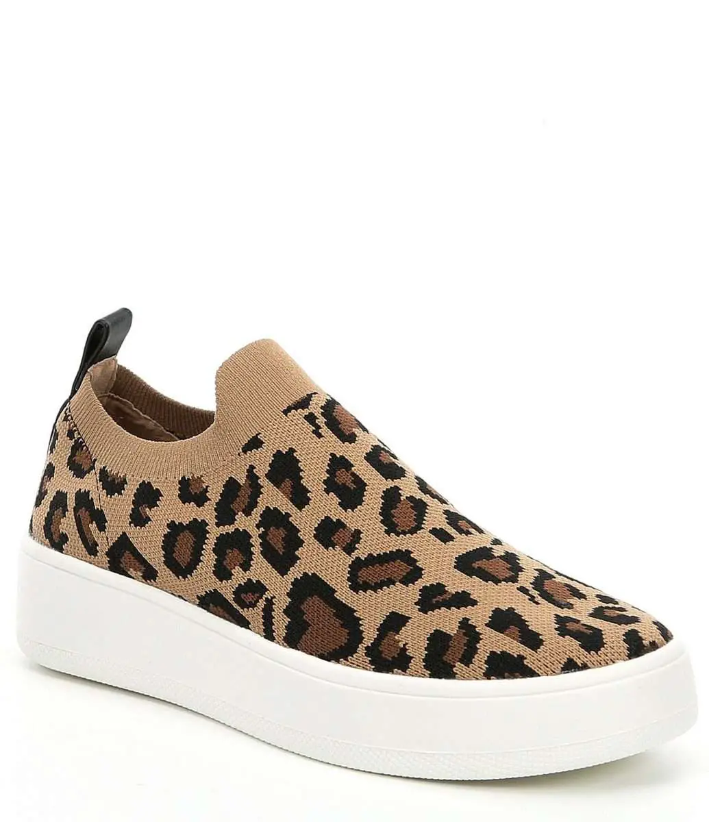 Steve Madden Beale Leopard Print Stretch Knit Sneakers in Brown