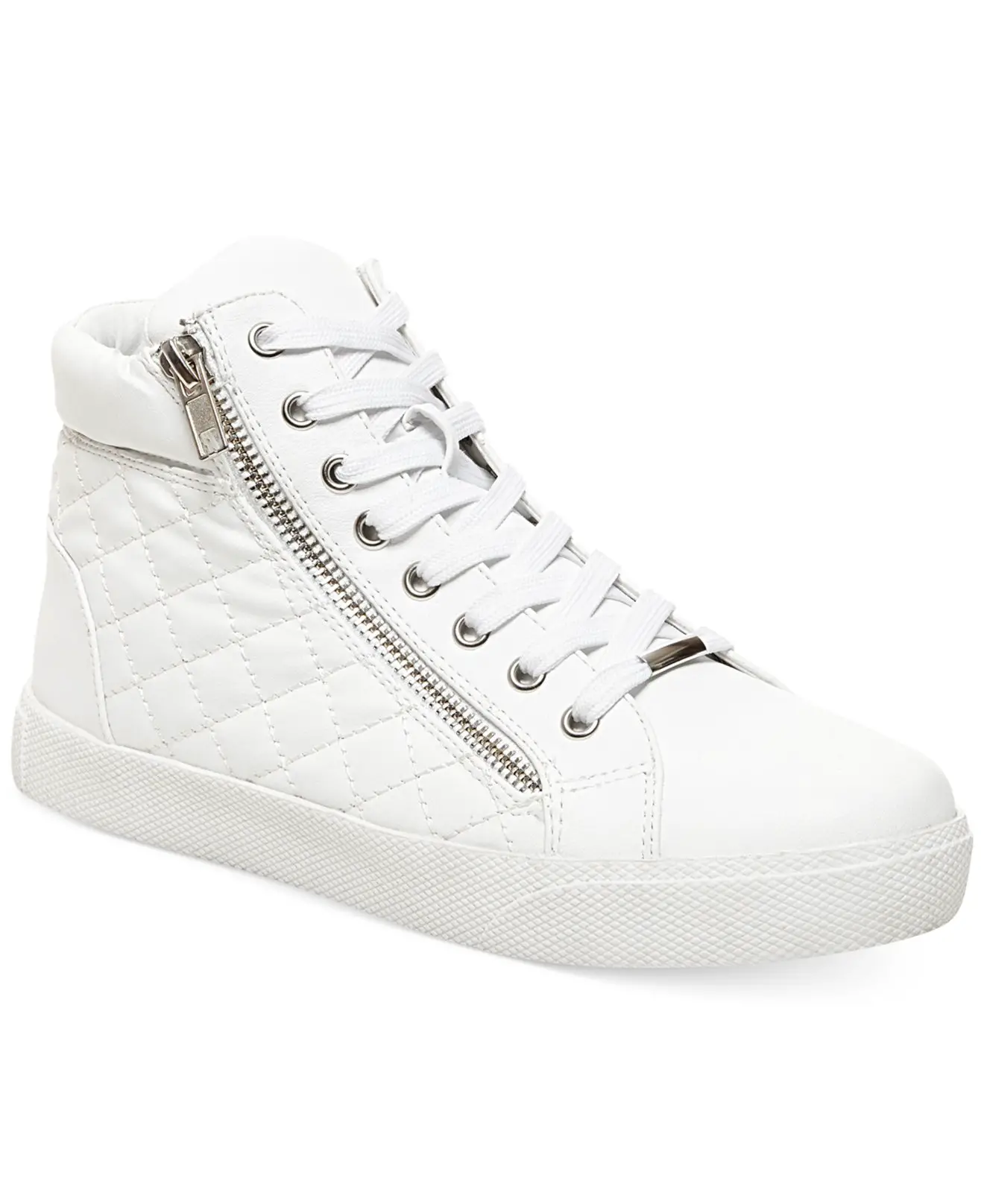 Steve Madden Decaf Hightop Quilted Platform Sneakers in White