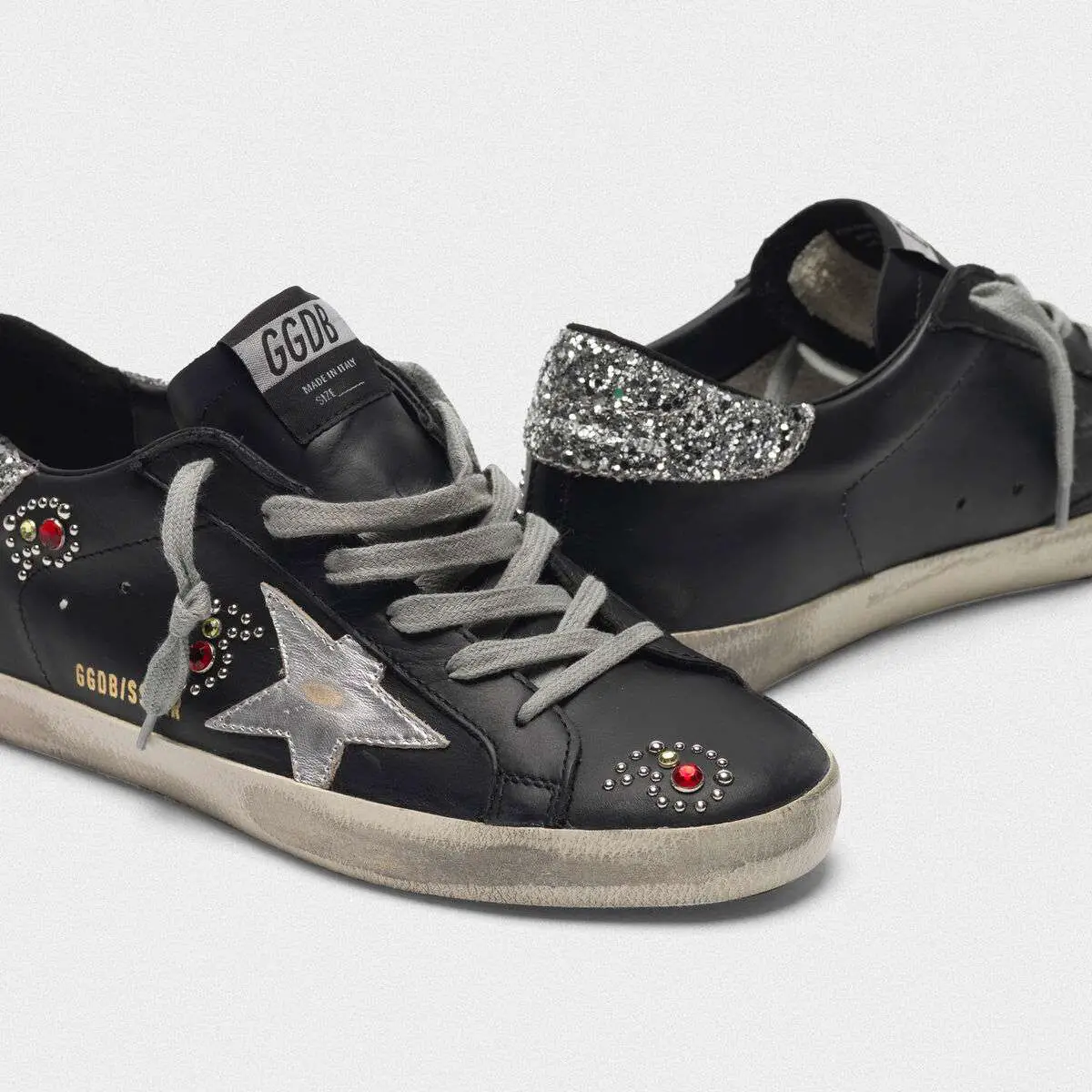 Superstar Black Superstar sneakers in leather with decorative stones ...