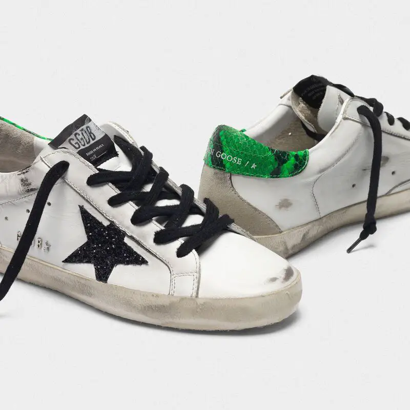 Superstar Superstar sneakers with glittery black star and snakeskin ...