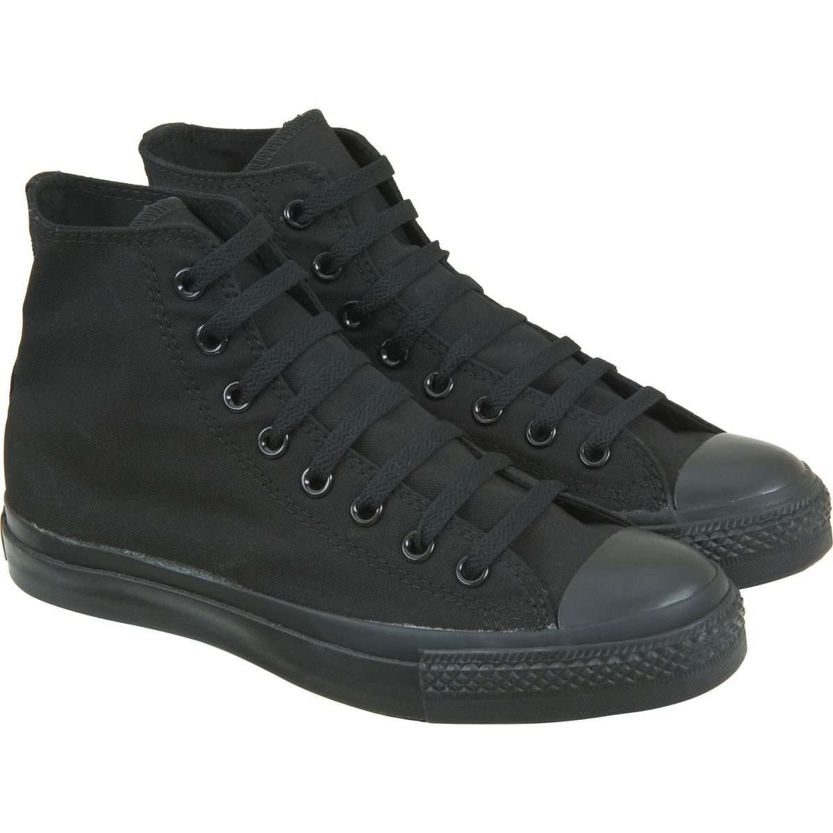 Unisex All Black CAnvas Hi Tops Boots Trainers Lace Up Mono Shoes