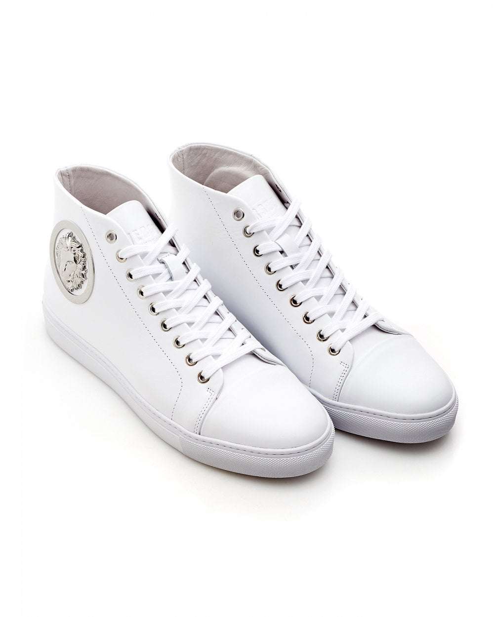 Versus Versace Mens Silver Lion Trainers, High Top White ...